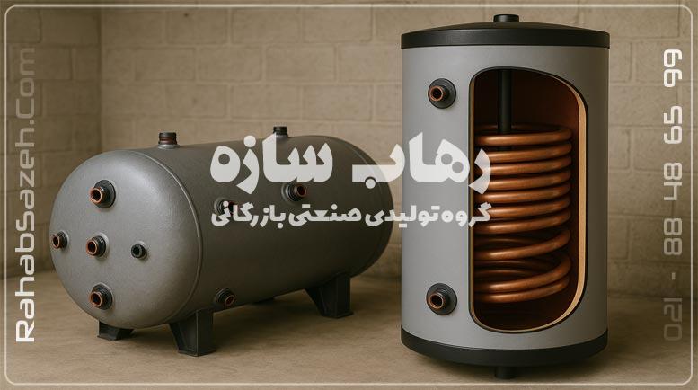 تصویر مقایسه منبع دوجداره افقی و برش یک منبع کویل دار ایستاده